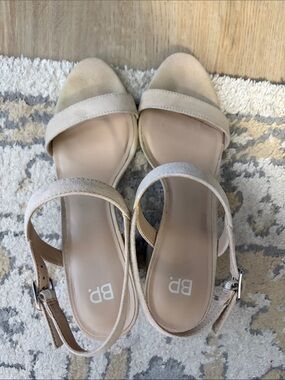 bp Neutral Beige Suede Two-Strap Ankle Buckle Sandals